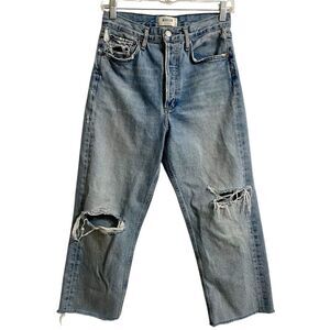 Agolde Jeans Women Size 25 Blue 90s Pinch Waist Distressed High Rise Straight L…